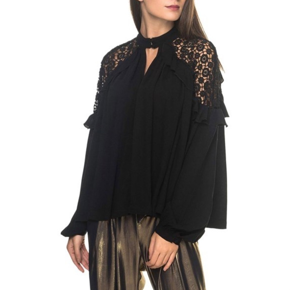 Free People size L Little Bit Of Love Knit Blouse Black - Picture 2 of 7